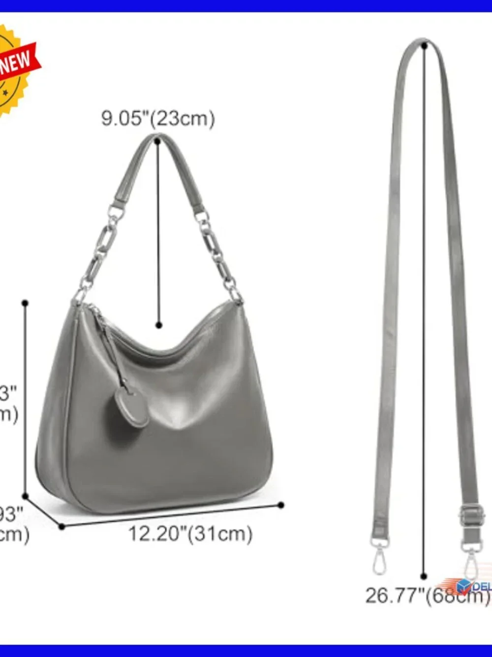 Genuine Leather Hobo Shoulder Bag Crossbody Purse Medium Size